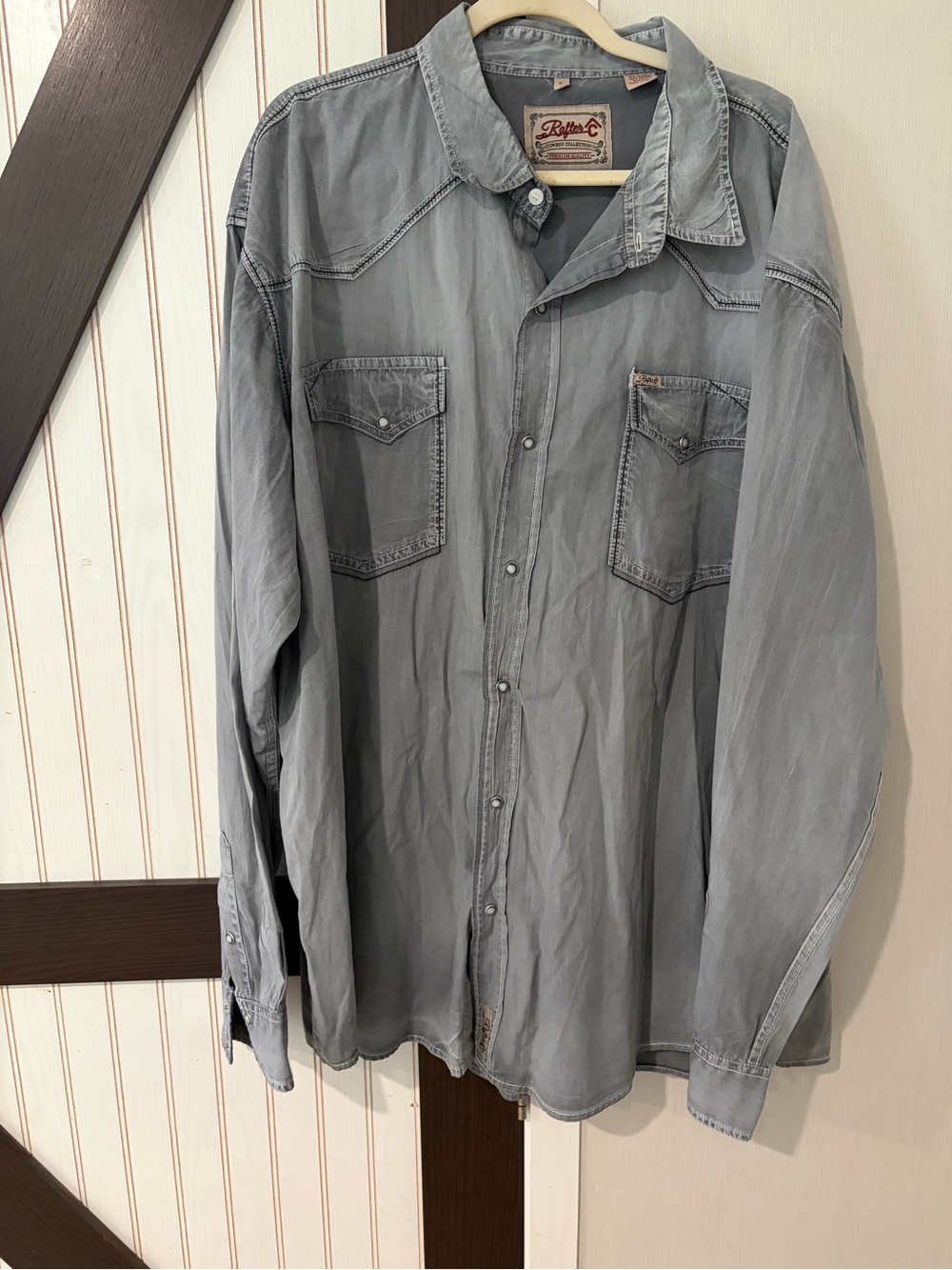 Rafter C Cowboy Collection Mens Pearl Snap Western Shirt Mineral Washed Blue 4X